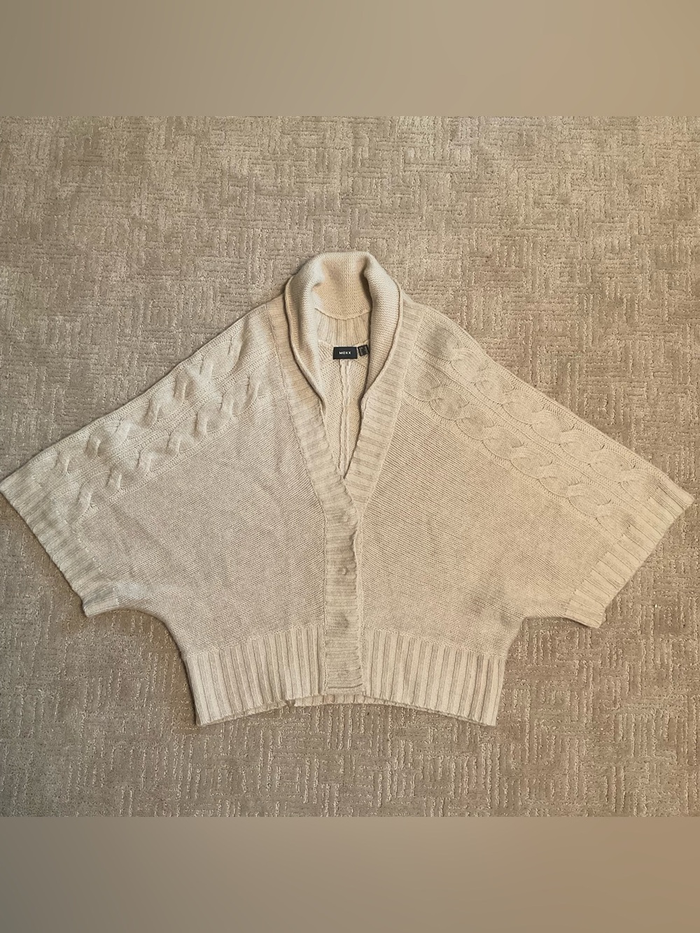 💫 Vintage 90s Y2K Mexx Lambswool Cotton Cable Knit Dolman Cardigan Sweater XL